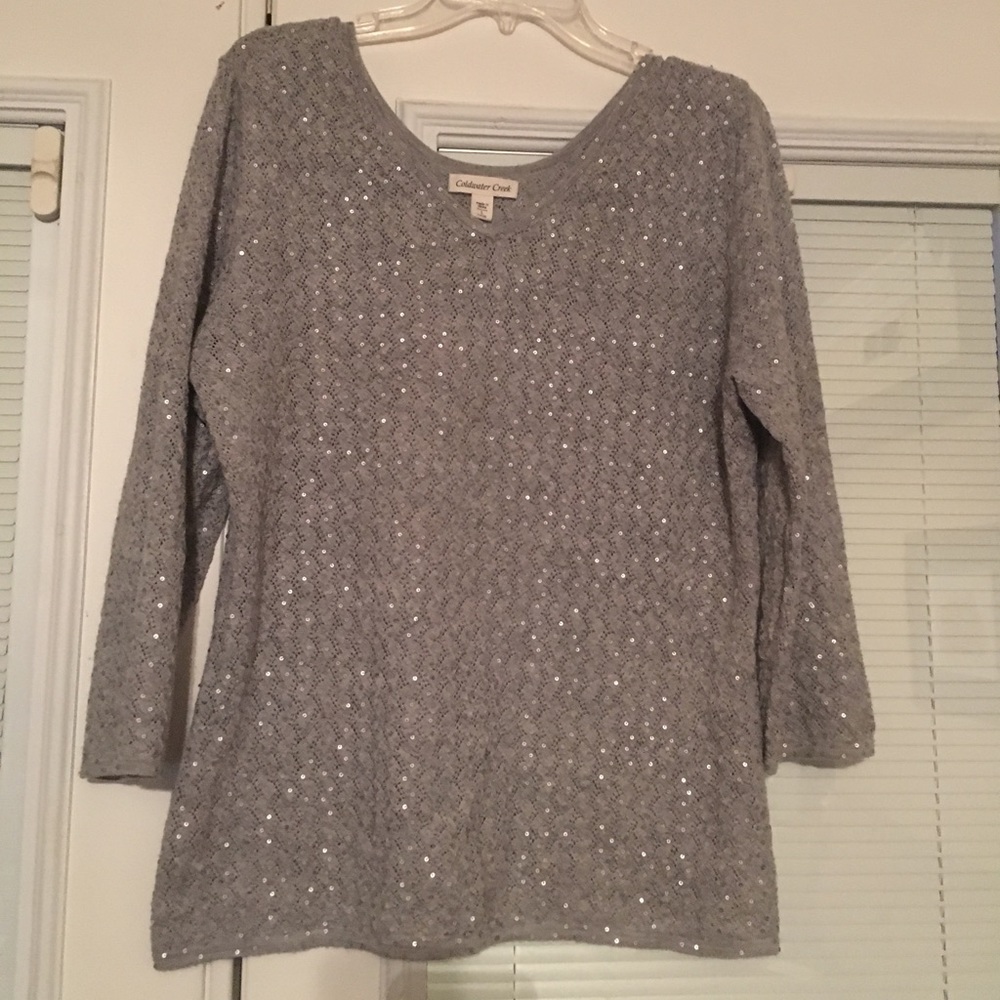 Grey Vneck sweater with subtle silver sequins